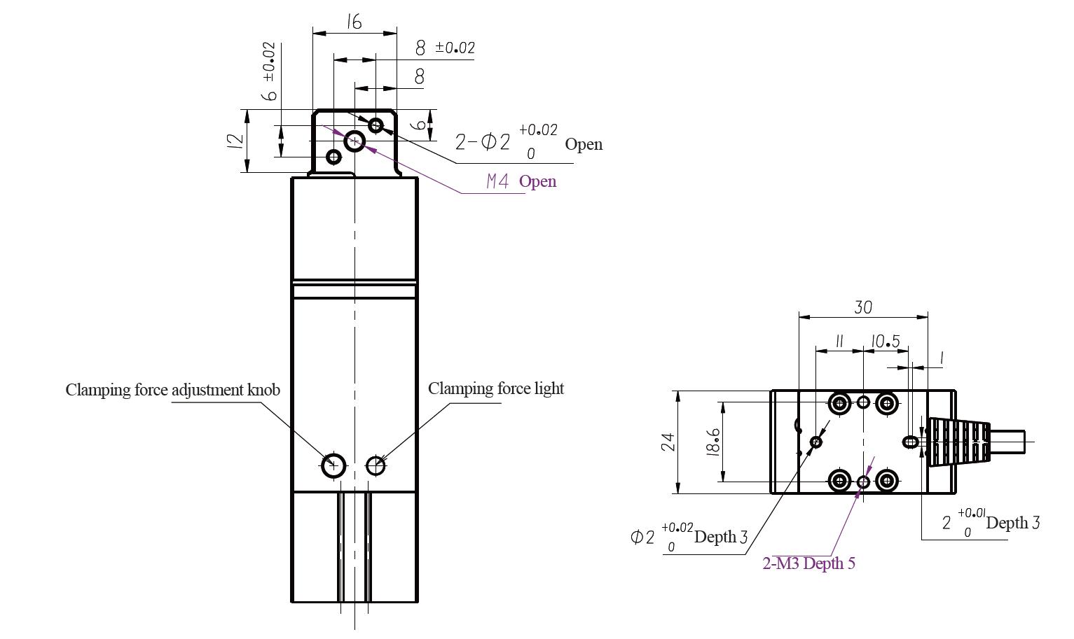 2 Z-EFG-20S Inštalačný diagram priemyselný robot Gripper