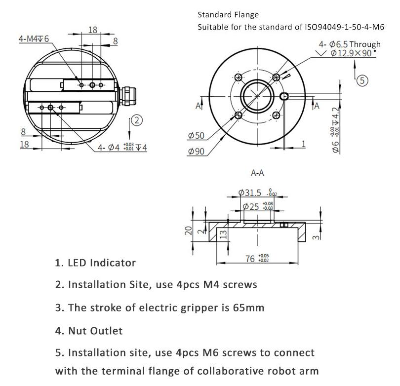 Dimenzija električne hvataljke 65 mm