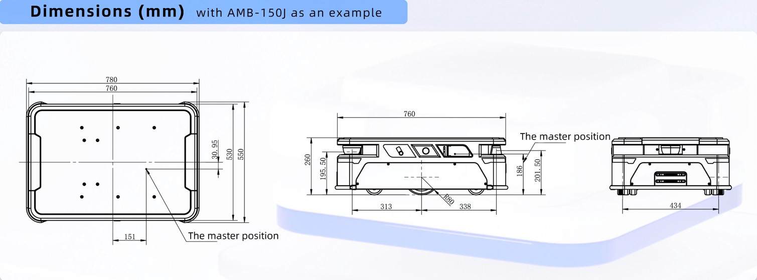 AGV ডাইমেনশন প্যারামিটার স্পেসিফিকেশন AMB150J