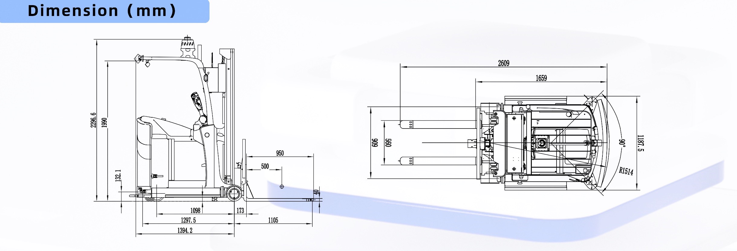 Speċifikazzjoni tal-Parametru tad-Dimensjoni SFL-CDD15-T Smart Forklift