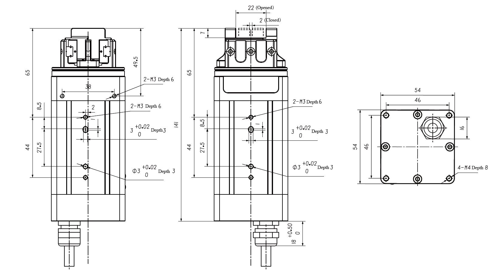 Pemasangan Dimensi Robot Gripper Industri