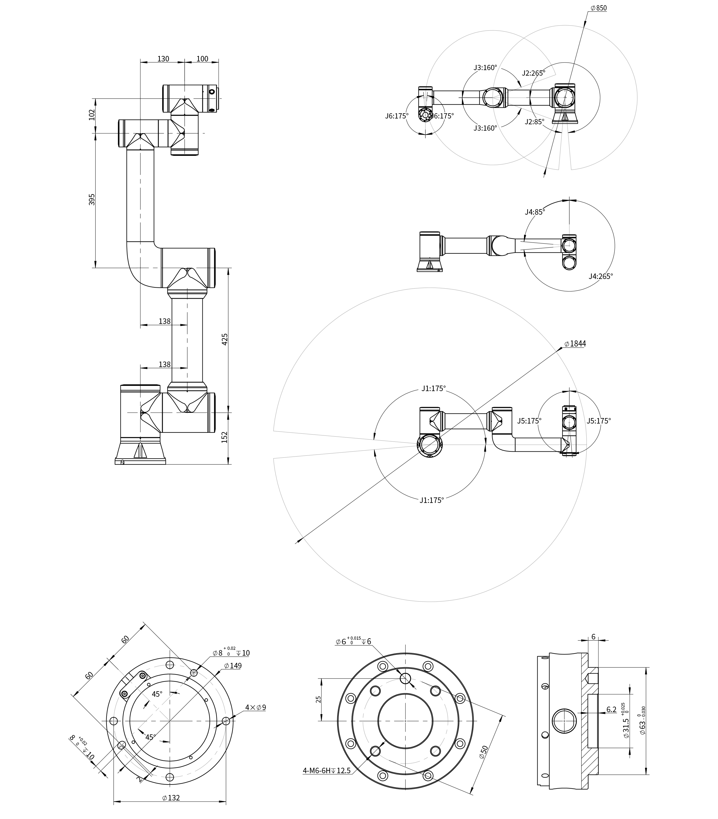 Lámh robot 6 ais Tionsclaíoch-Róbait