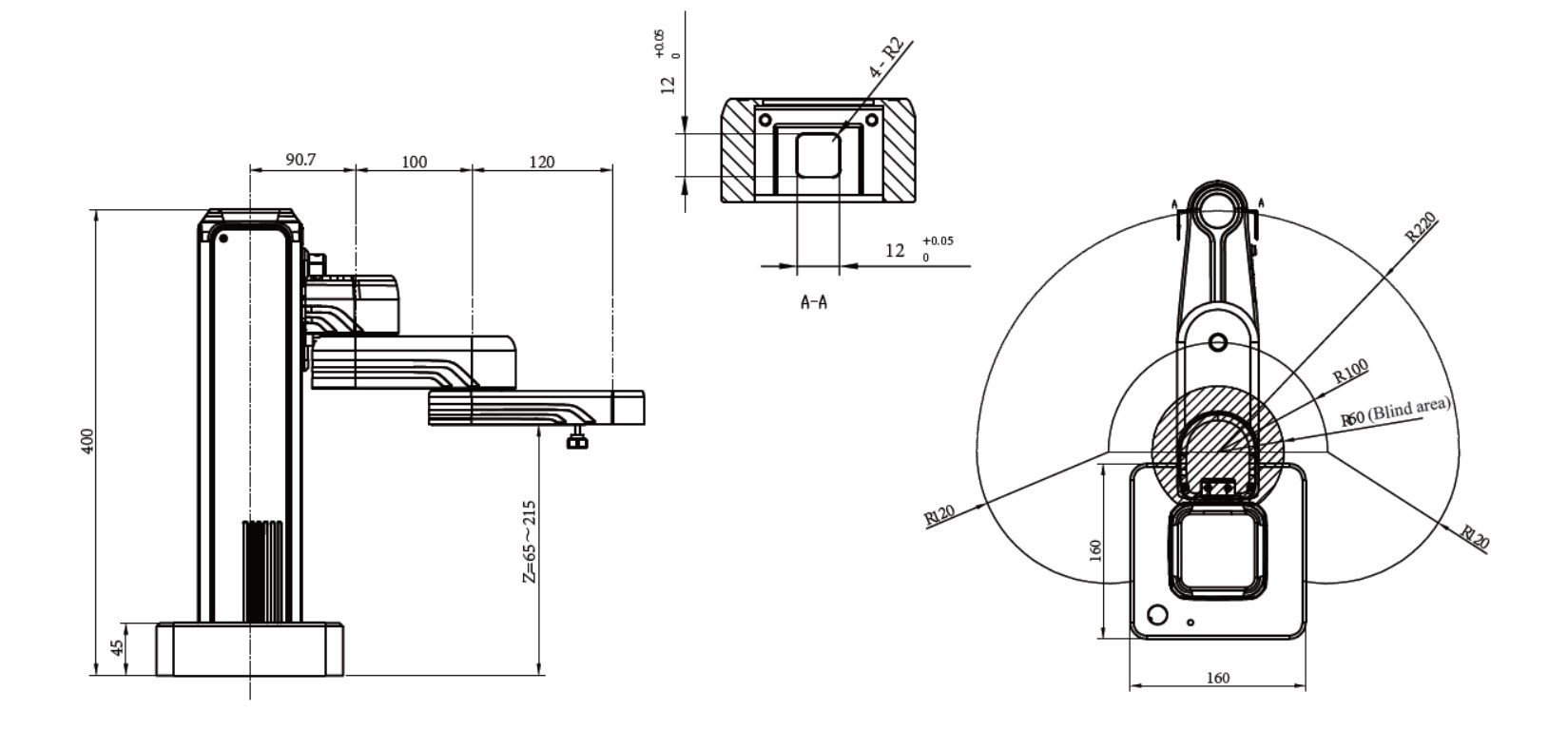 Phạm vi chuyển động và kích thước của Robot cộng tác 1522