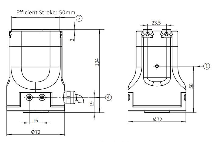 Mga sukat ng gripper ng Z-EFG-C50