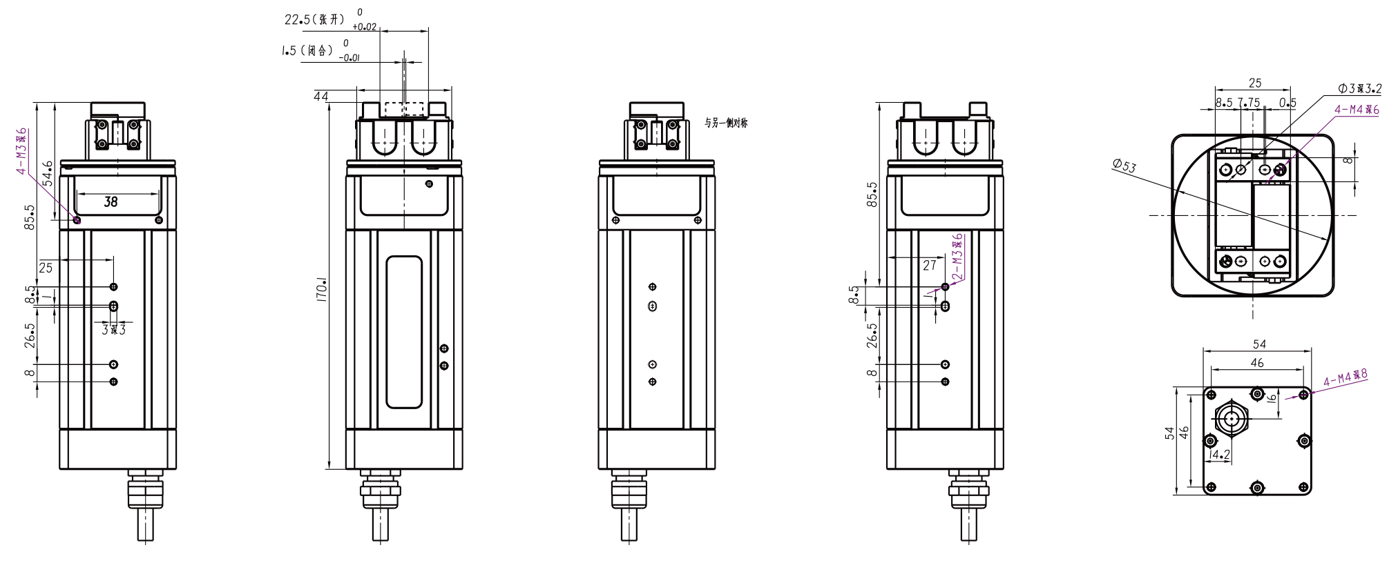 dimensión de la pinza