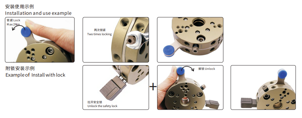 Installation and uese example of round manual quick changer