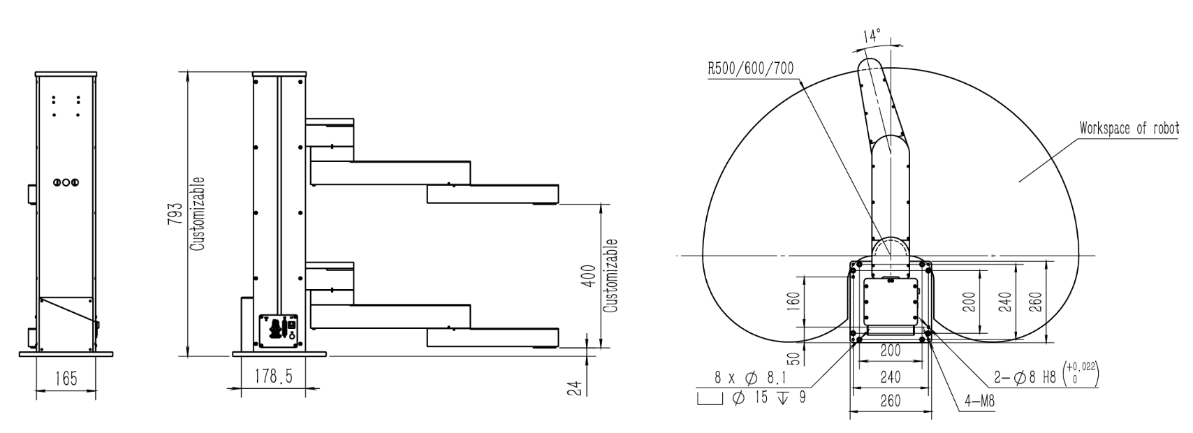 Z-scara robot working range